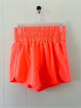 Neon Coral Athletic High-Waist Running Shorts